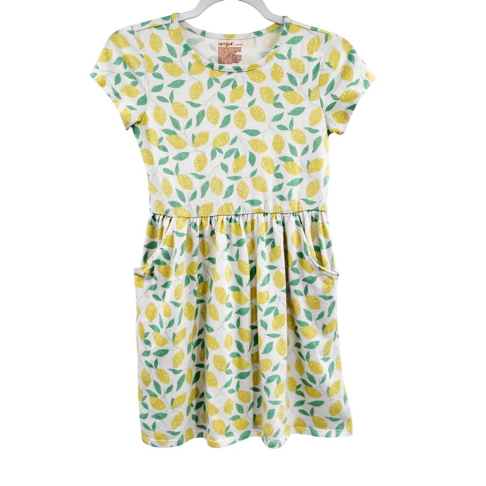 Cat & Jack All-over Lemon Print Dress Short Sleeves with Pockets Girl's Size L